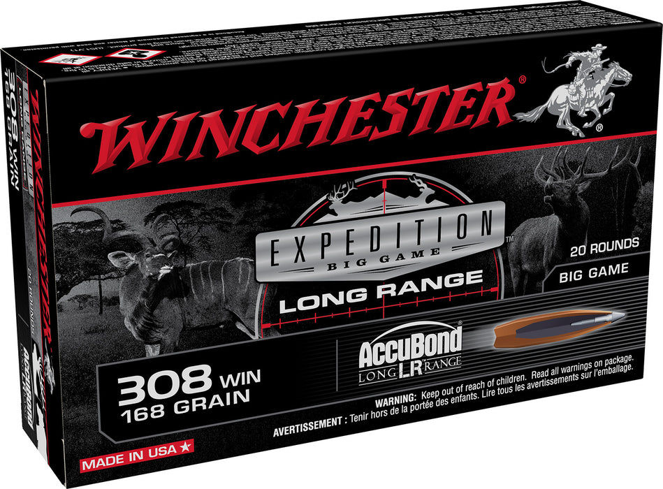 Winchester Ammo S308LR Expedition Big Game Long Range 308 Win 168 gr 2680 fps Nosler AccuBond Long-Range 20 Bx/10 Cs