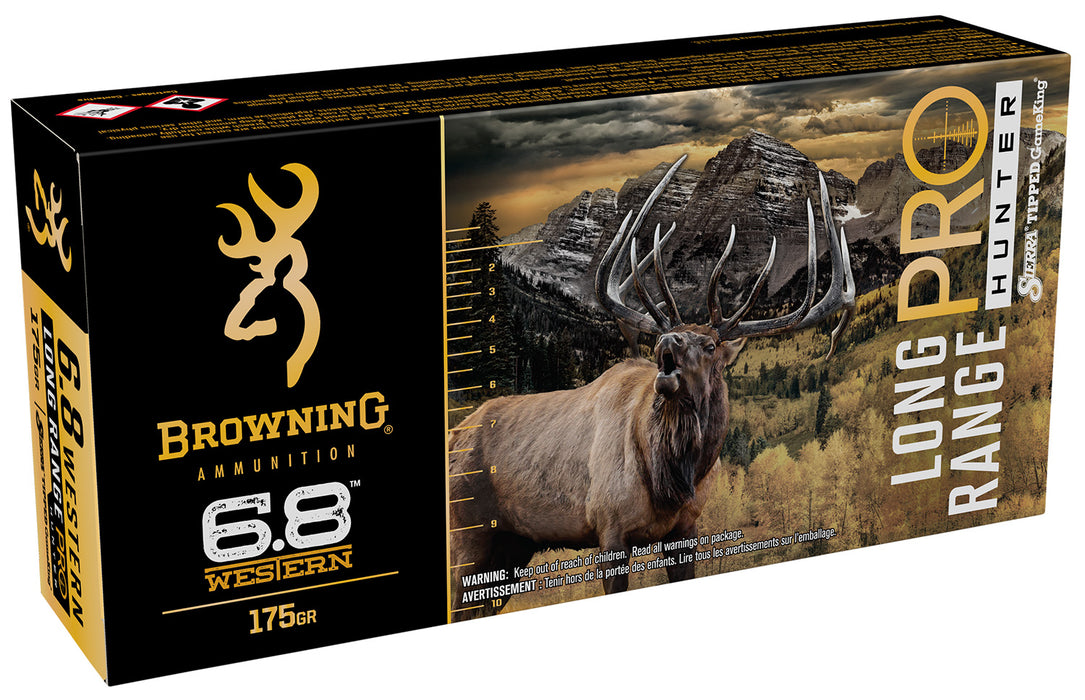 Browning Ammo B192500682 Long Range Pro Hunter 6.8 Western 175 gr 2835 fps Sierra Tipped GameKing 20 Bx/10 Cs