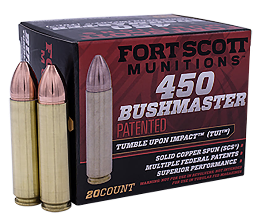 Fort Scott Munitions 450BM250SCV Tumble Upon Impact (TUI)  450 Bushmaster 250 gr 2261 fps Solid Copper Spun (SCS) 20 Bx/10 Cs