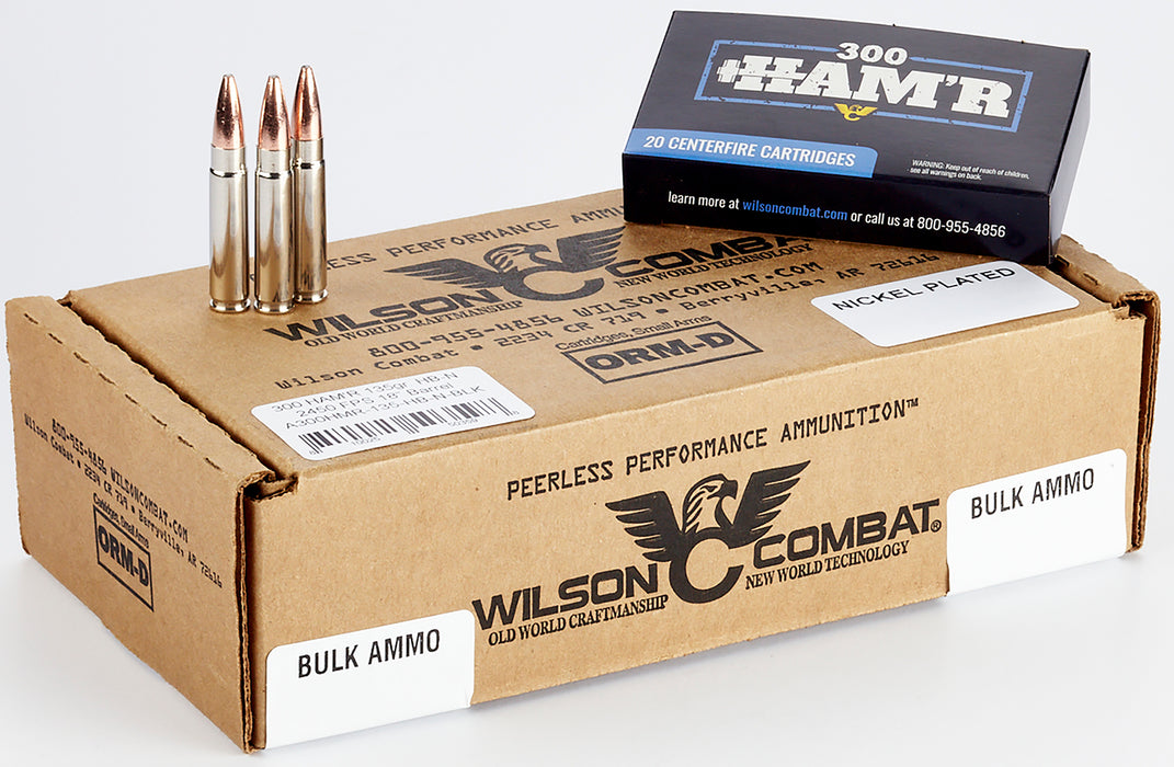 Wilson Combat A300HMR135HBN Centerfire Rifle  300 HAM'R 135 gr 2450 fps Speer HAM'R Bonded Nickel-Plated Brass 20 Bx/10 Cs