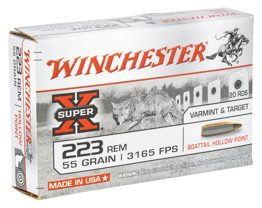 Winchester Ammo W223HP55 Super X  223 Rem 55 gr 3165 fps Hollow Point Boat-Tail (HPBT) 20 Bx/25 Cs