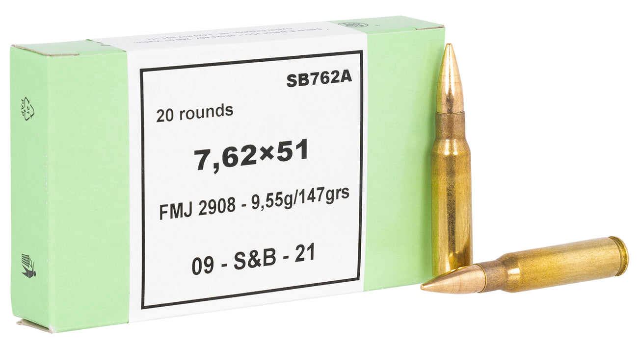 Sellier & Bellot SB76251 Rifle  7.62x51mm NATO 147 gr Full Metal Jacket (FMJ) 20 Bx/30 Cs