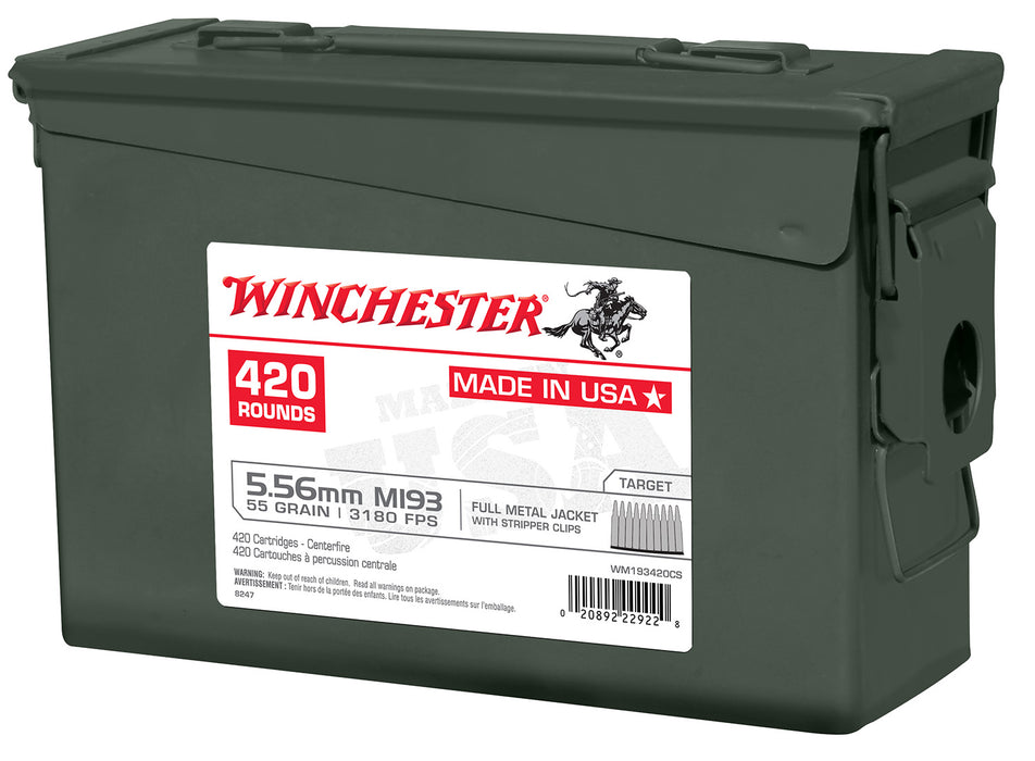 Winchester Ammo WM193420CS USA M193 5.56x45mm NATO 55 gr 3180 fps Full Metal Jacket (FMJ) 840rds 420 Bx/2 Cans