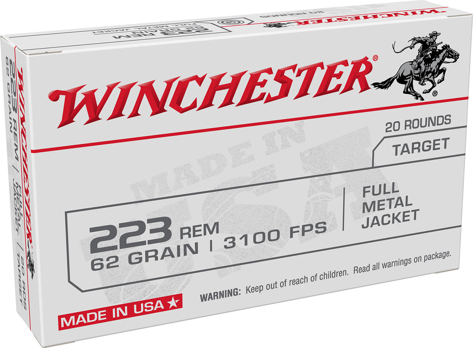 Winchester Ammo W223FMJ62 USA  223 Rem 62 gr 3100 fps Full Metal Jacket (FMJ) 20 Bx/50 Cs