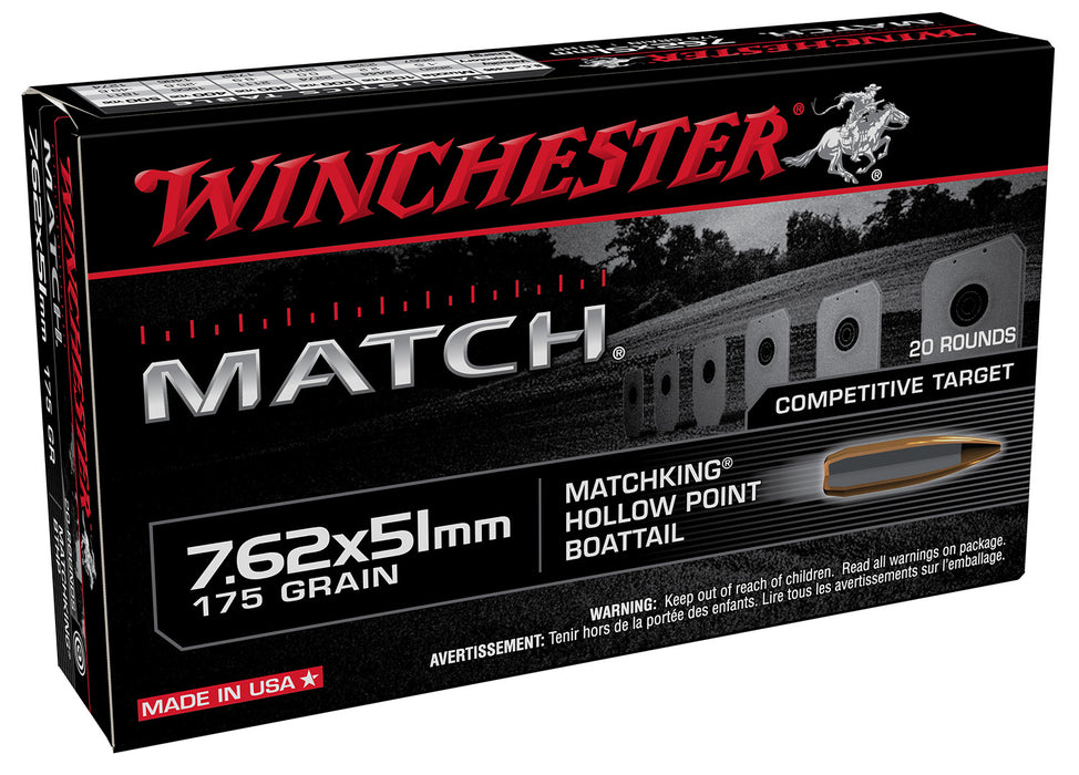 Winchester Ammo S76251M Match  7.62x51mm NATO 175 gr 2620 fps Sierra MatchKing BTHP (SMBTHP) 20 Bx/25 Cs