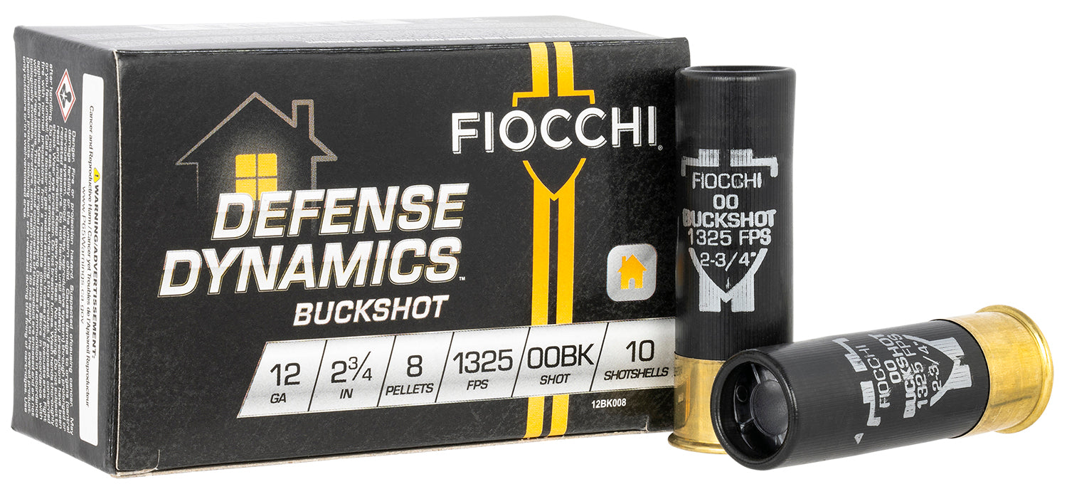 Fiocchi 12BK008 Defense Dynamics  12 Gauge 2.75" 8 Pellets 00 Buck Shot 10 Bx/ 25 Cs