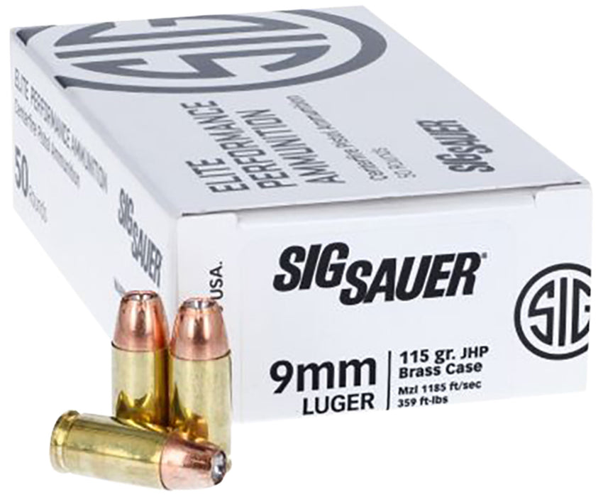 Sig Sauer E9MMJHP11550 Elite Performance  9mm Luger 115 gr 1185 fps Jacketed Hollow Point (JHP) 50 Bx/20 Cs