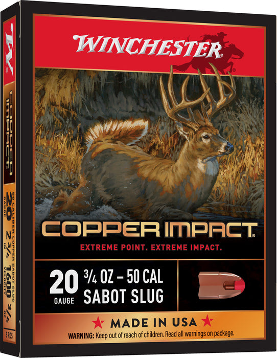 Winchester Ammo X20CLF Copper Impact  20 Gauge 2.75" 3/4 oz 1600 fps Sabot Slug Shot 5 Bx/20 Cs