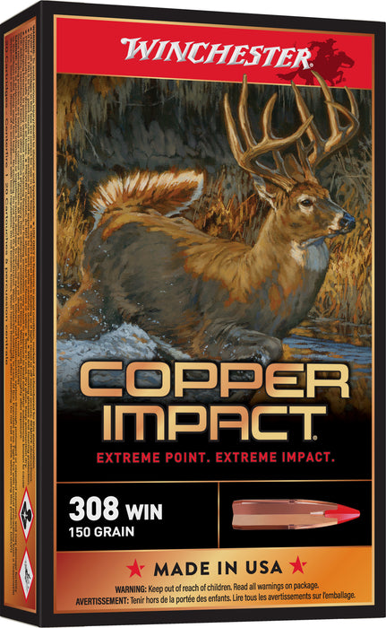 Winchester Ammo X308CLF Copper Impact  308 Win 150 gr 2810 fps Copper Extreme Point Lead-Free 20 Bx/10 Cs