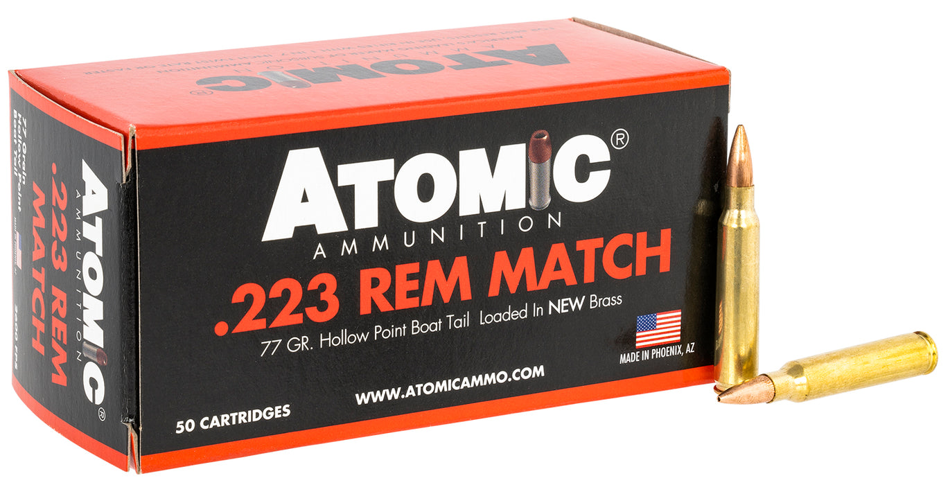 Atomic Ammunition 00427 Rifle  223 Rem 77 gr Hollow Point Boat-Tail (HPBT) 50 Bx/10 Cs