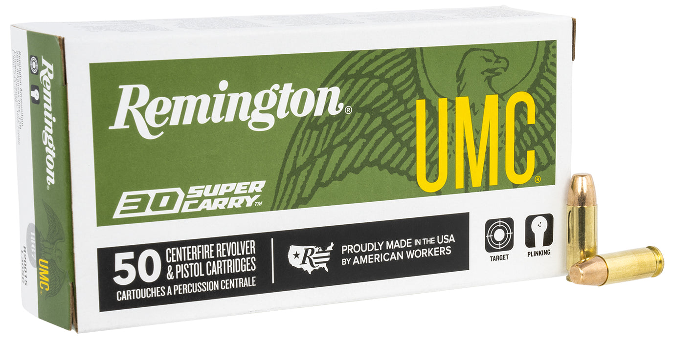 Remington Ammunition R20015 UMC  30 Super Carry 100 gr 1250 fps Full Metal Jacket (FMJ) 50 Bx/20 Cs