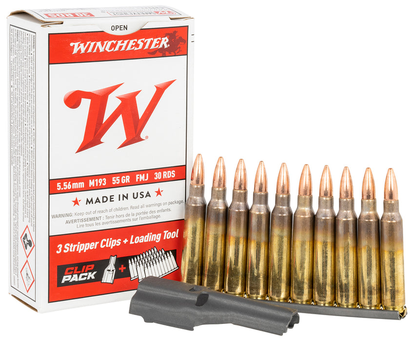 Winchester Ammo WM193CP USA M193 5.56x45mm NATO 55 gr 3180 fps Full Metal Jacket (FMJ) 30 Bx/20 Cs Includes Stripper Clips