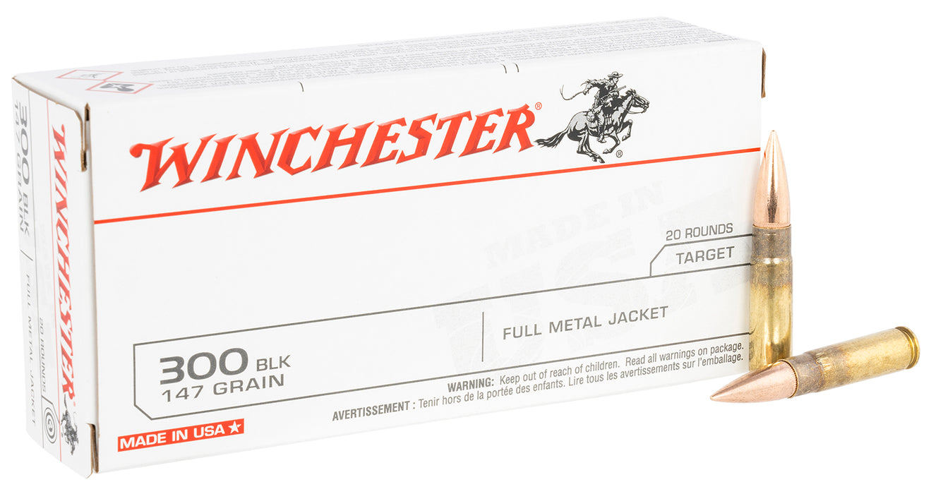 Winchester Ammo USA300B147 USA  300 Blackout 147 gr 1920 fps Full Metal Jacket Open Tip (FMJOT) 20 Bx/10 Cs