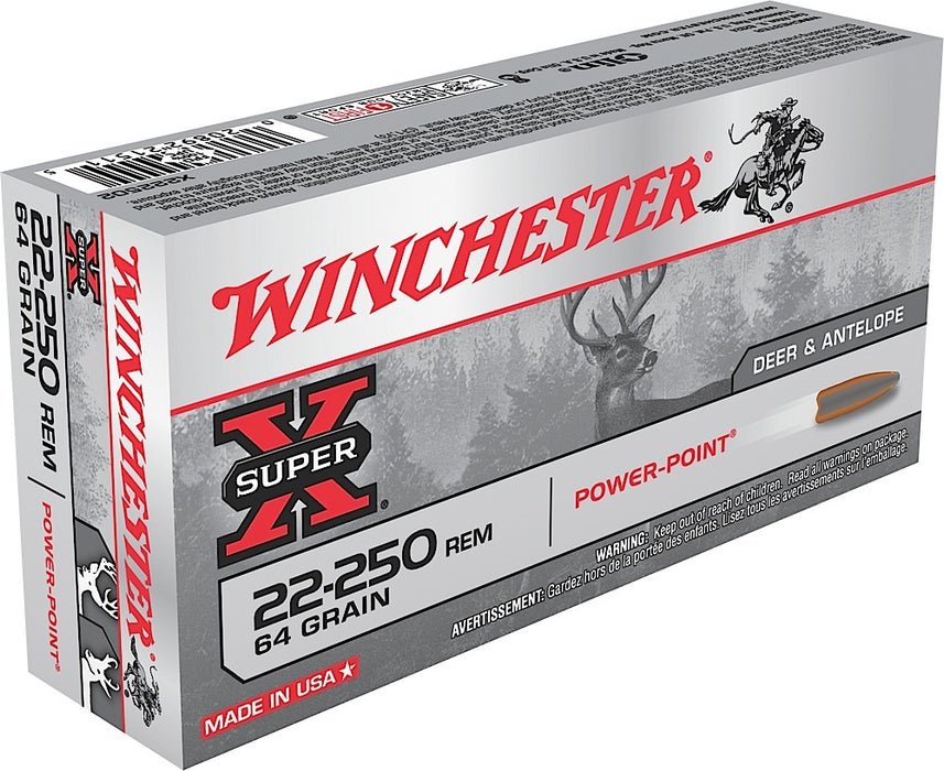 Winchester Ammo X222502 Super X  22-250 Rem 64 gr Power-Point (PP) 20 Per Box/10 Cs