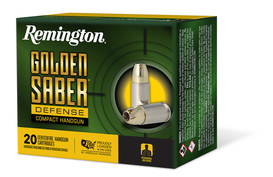 Remington Ammunition 27615 Golden Saber Defense Compact 380 ACP 102 gr 815 fps Brass Jacket Hollow Point (BJHP) 20 Bx/25 Cs