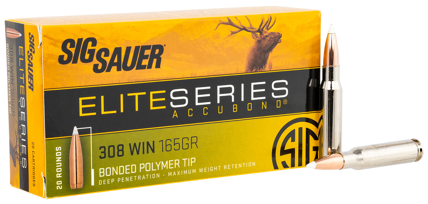 Sig Sauer E308AB16520 Elite Hunting  308 Win 165 gr 2840 fps Nosler AccuBond 20 Bx/10 Cs