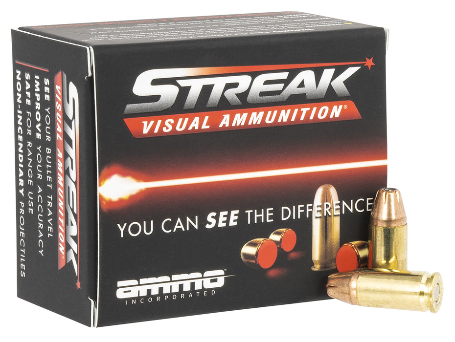 Ammo Inc 9115JHPSTRKRED Streak Visual  9mm Luger 115 gr Jacketed Hollow Point (JHP) 20 Per Box/10 Cs