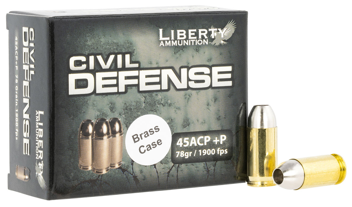 Liberty Ammunition LACD45013BC Civil Defense  45 ACP +P 78 gr 1900 fps Lead-Free Fragmenting Hollow Point (LFFHP) Brass Case 20 Bx/50 Cs