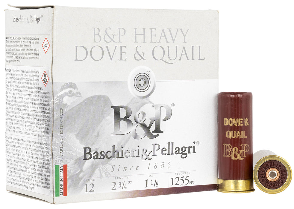 B&P 12B18D8 Dove & Quail  12 Gauge 2.75" 1 1/8 oz 1255 fps 8 Shot 25 Bx/10 Cs