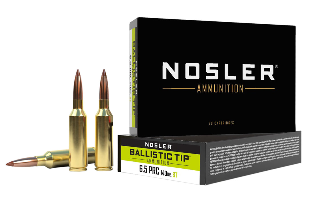 Nosler 43457 Ballistic Tip  6.5 PRC 140 gr Spitzer Boat-Tail (SBT) 20 Per Box/10 Cs