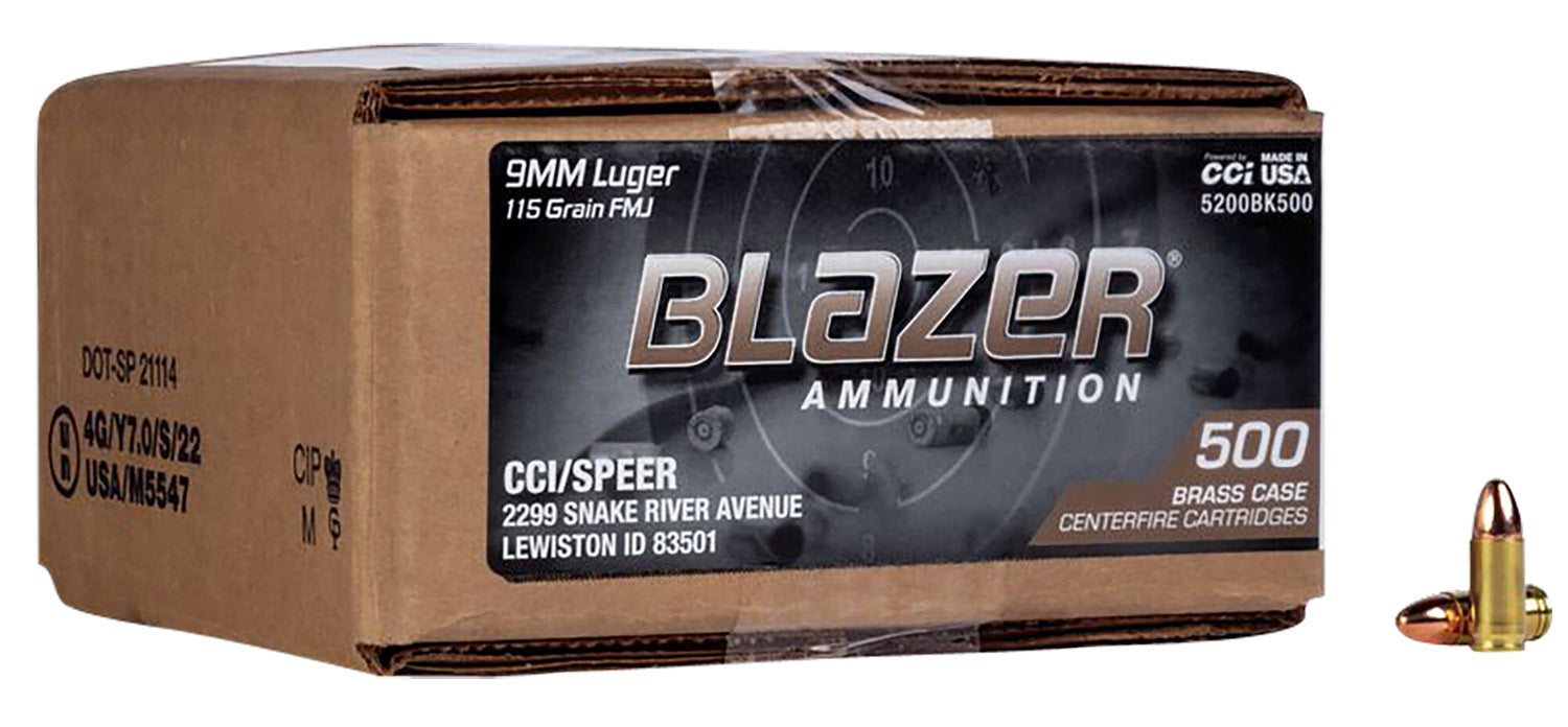 CCI 5200BK500 Blazer Brass  9mm Full Metal Jacket (FMJ) 500 Per Box/ 1 Cs