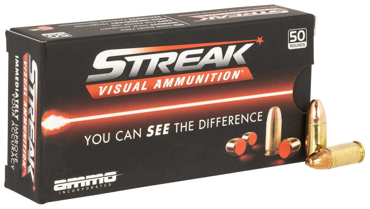 Ammo Inc 9124TMCSTRKRED50 Streak Visual (RED)  9mm 124 gr Total Metal Case (TMC) 50 Per Box/20 Cs