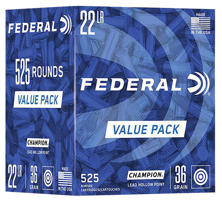 Federal 747 Champion Training Value Pack 22 LR 36 gr Lead Hollow Point (LHP) 525 Per Box/ 10 Cs