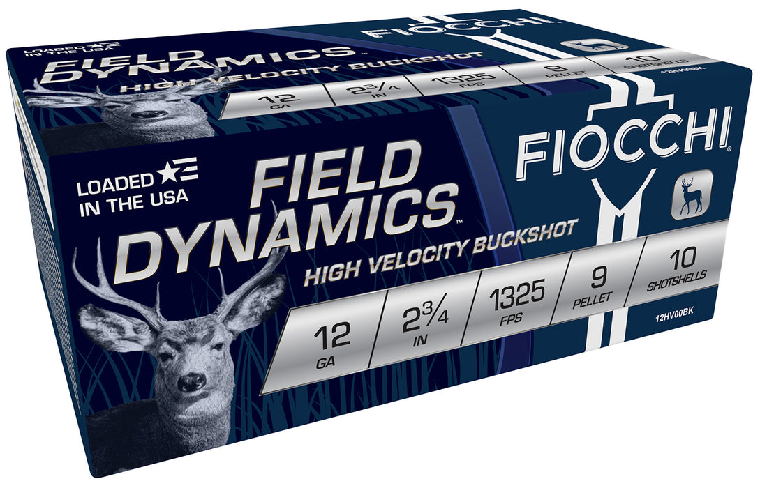 Fiocchi 12HV9P Field Dynamics Hunting 12 Gauge 2.75" 9 Pellets 00 Buck Shot 10 Per Box/ 25 Cs