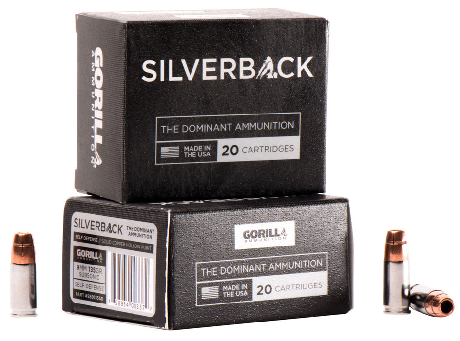 Gorilla Ammo SB9135SD Silverback Self Defense 9mm Luger 135 gr Solid Copper Hollow Point (SCHP) 20 Per Box/10 Cs