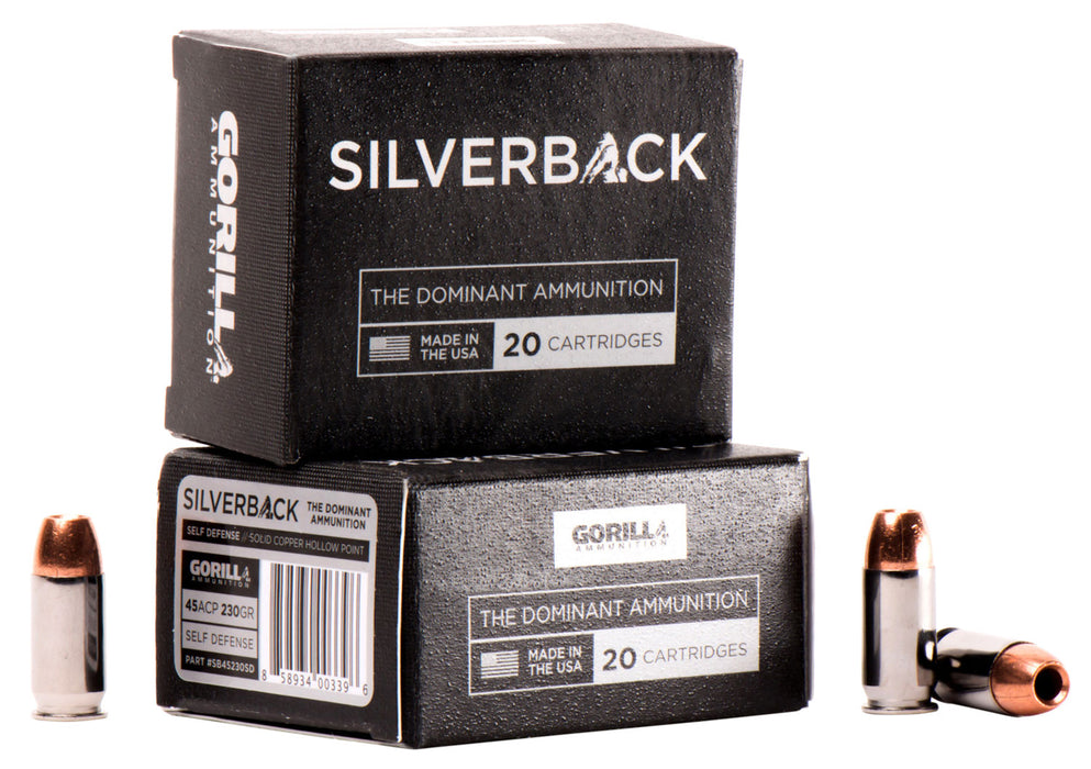 Gorilla Ammo SB45230SD Silverback Self Defense 45 ACP 230 gr Solid Copper Hollow Point (SCHP) 20 Per Box/10 Cs