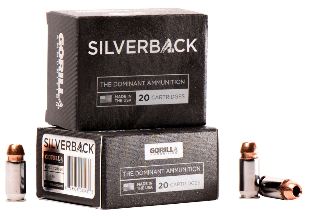 Gorilla Ammo SB45230FBI Silverback FBI Penetration 45 ACP 230 gr Solid Copper Hollow Point (SCHP) 20 Per Box/10 Cs