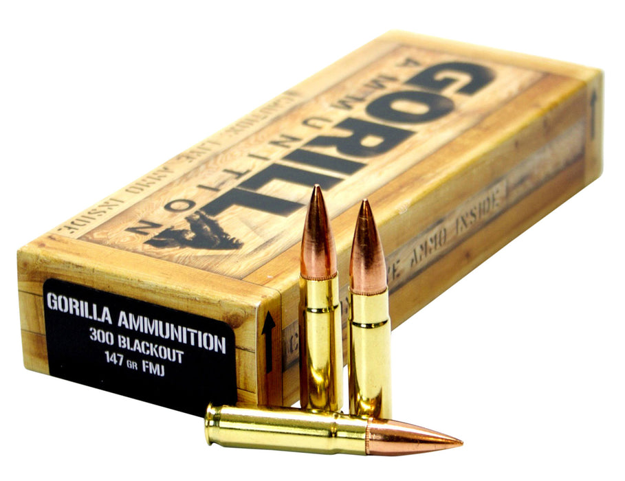 Gorilla Ammo GA300147FMJ Gorilla Troop  300 Blackout 147 gr Full Metal Jacket (FMJ) 20 Per Box/10 Cs