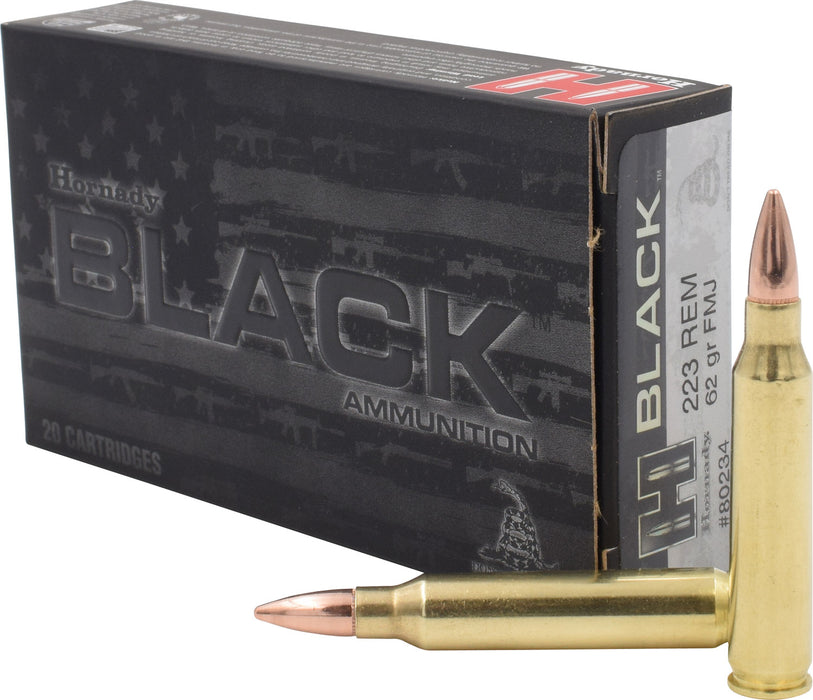 Hornady 80234 Black  223 Rem 62 gr Full Metal Jacket (FMJ) 20 Per Box/10 Cs