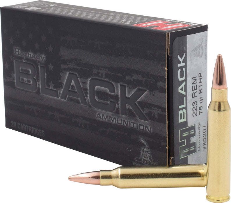 Hornady 80267 Black  223 Rem 75 gr Hollow Point Boat-Tail Match (HPBTM) 20 Per Box/10 Cs