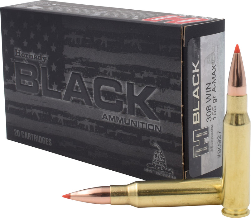 Hornady 80927 Black  308 Win 155 gr Hornady A-Max (AMX) 20 Per Box/10 Cs