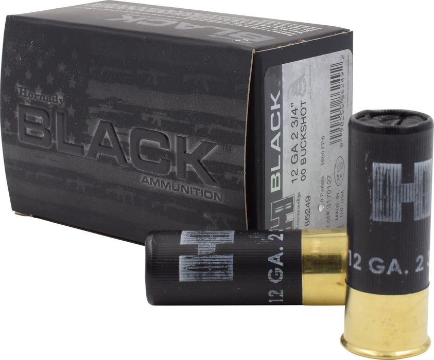 Hornady 86249 Black  12 Gauge 2.75" 8 Pellets 00 Buck Shot 10 Per Box/10 Cs