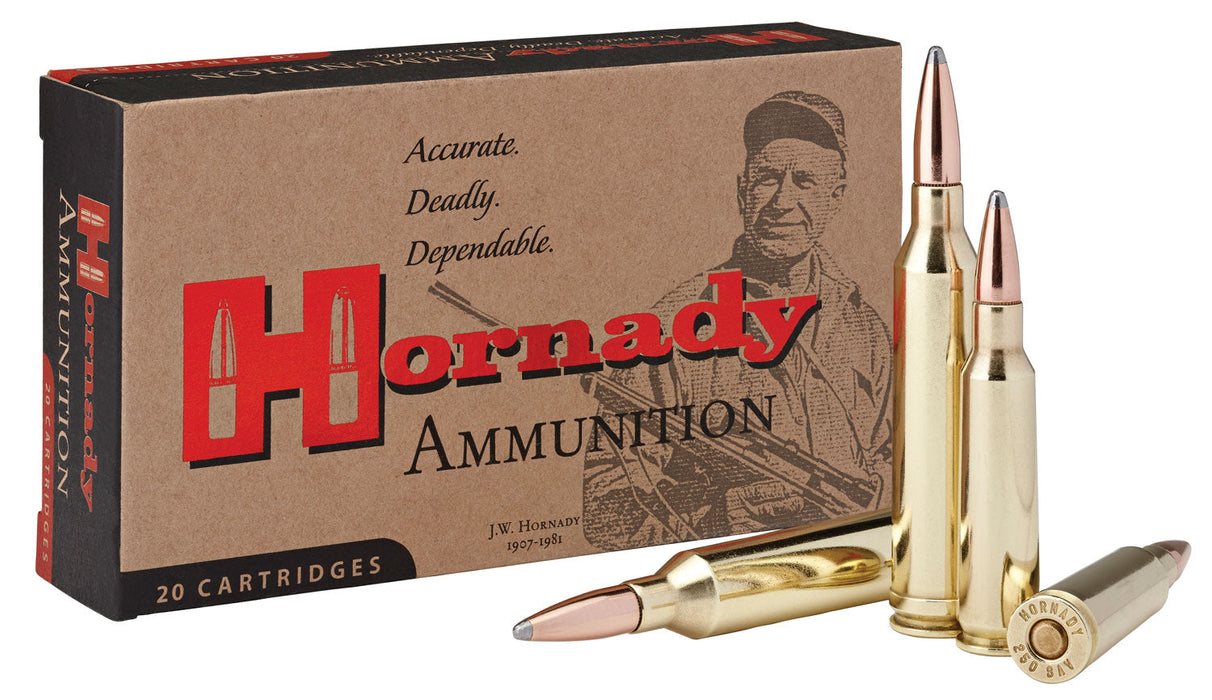 Hornady 8132 Custom  250 Savage 100 gr InterLock Spire Point 20 Per Box/10 Cs