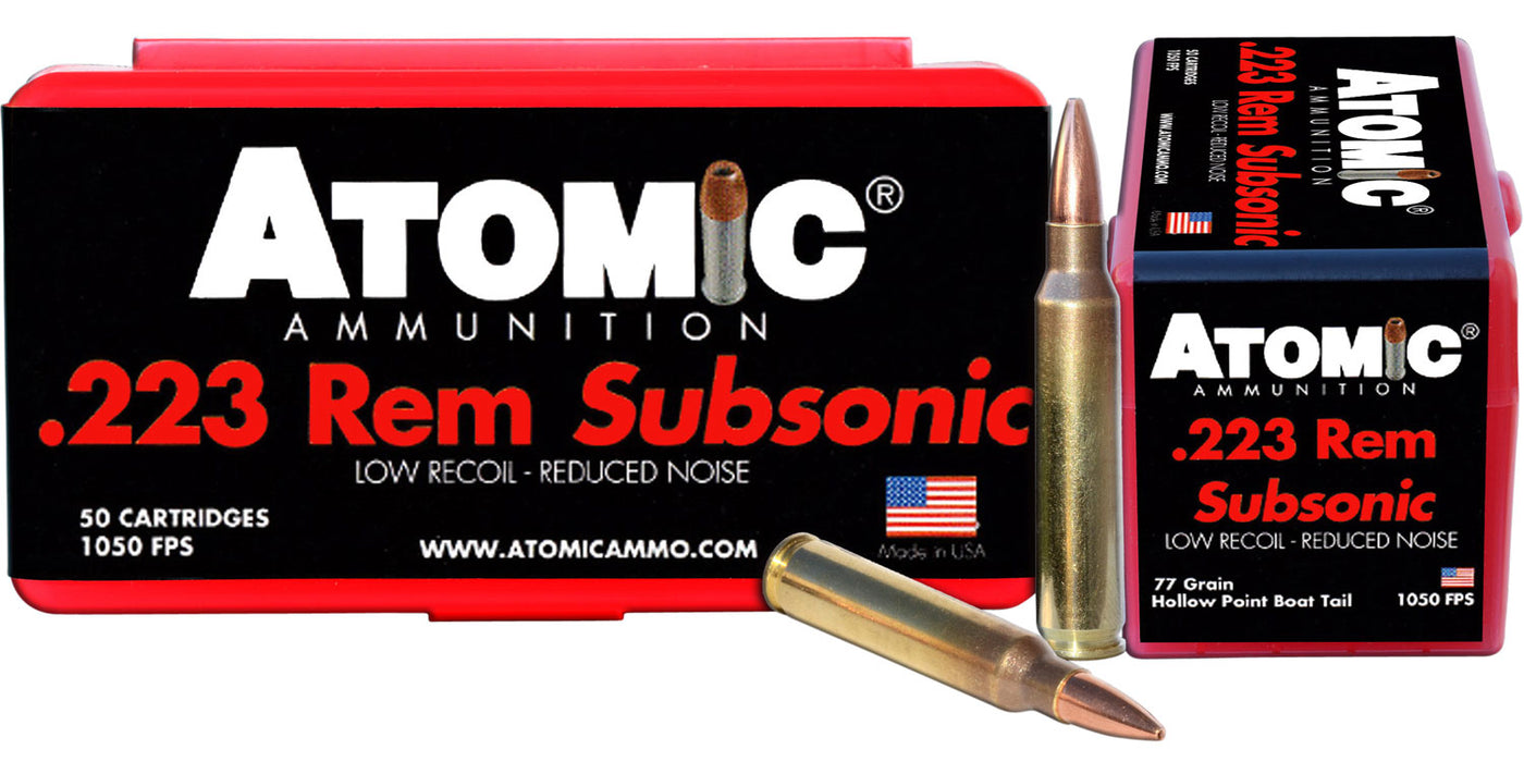 Atomic Ammunition 00429 Rifle Subsonic 223 Rem 77 gr Hollow Point Boat-Tail (HPBT) 50 Bx/10 Cs