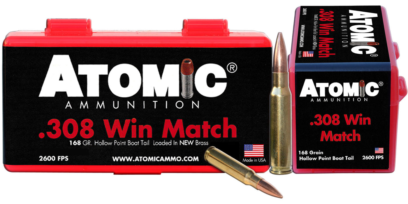 Atomic Ammunition 00426 Rifle  308 Win 168 gr Hollow Point Boat Tail (HPBT) 50 Bx/10 Cs