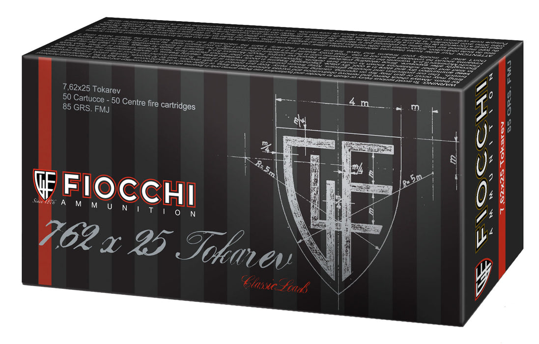 Fiocchi 762TOK Heritage  7.62x25mm Tokarev 85 gr 1525 fps Full Metal Jacket (FMJ) 50 Bx/20 Cs