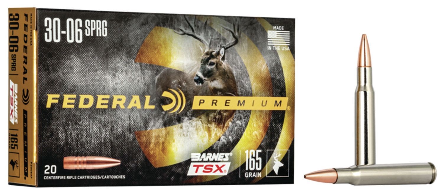 Federal P3006AF Premium  30-06 Springfield 165 gr 2800 fps Barnes TSX 20 Bx/10 Cs