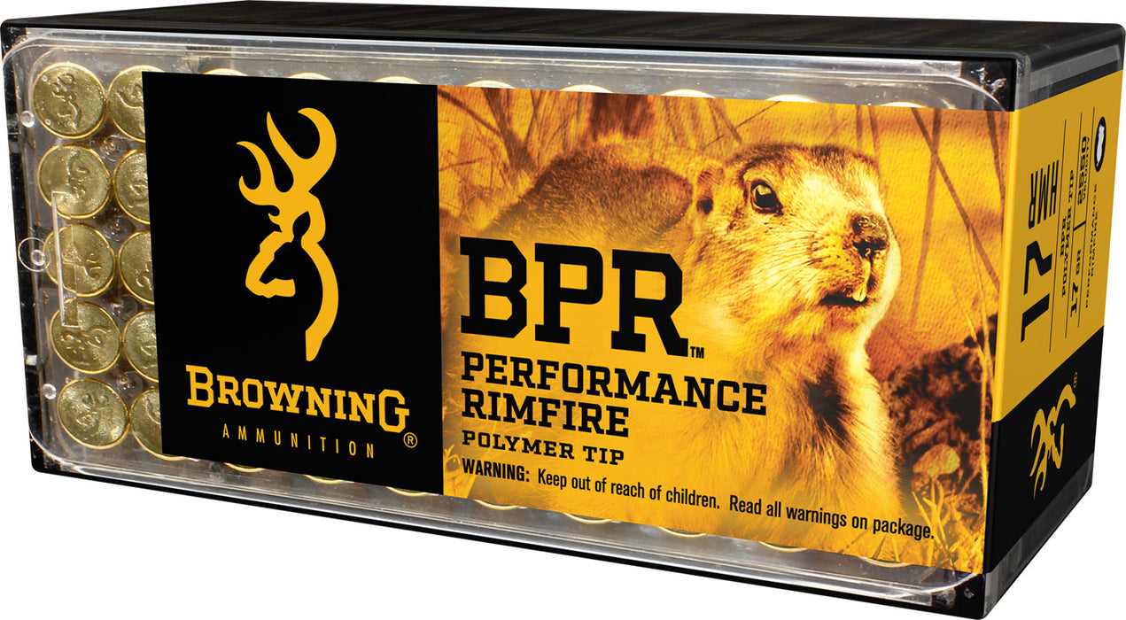 Browning Ammo B195117050 BPR Performance 17 HMR 17 gr 2550 fps Polymer Tip 50 Bx/20 Cs