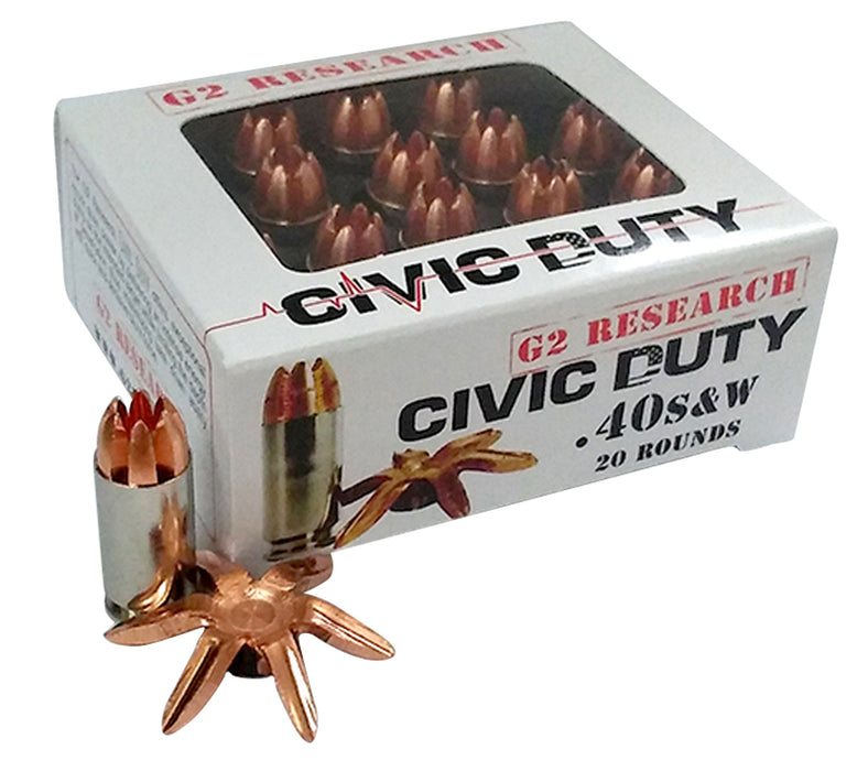 G2 Research  Civic Duty  40 S&W 122 gr 1000 fps Copper Expansion Projectile (CEP) 20 Bx/25 Cs