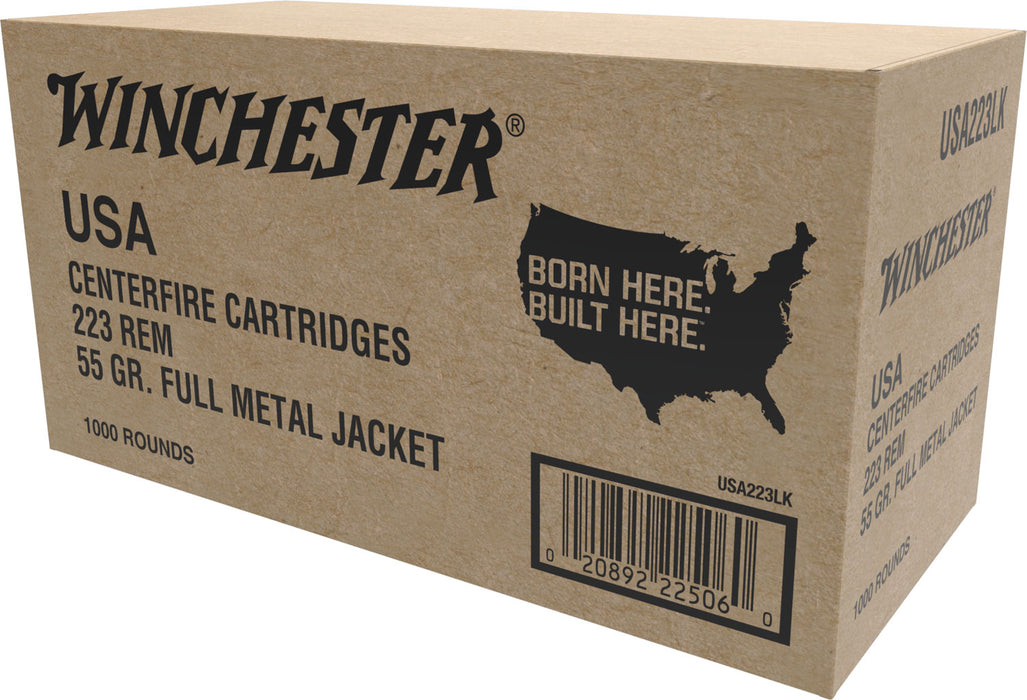 Winchester Ammo W2231000 USA  223 Rem 55 gr 3240 fps Full Metal Jacket (FMJ) 1000rds (Sold by Case)