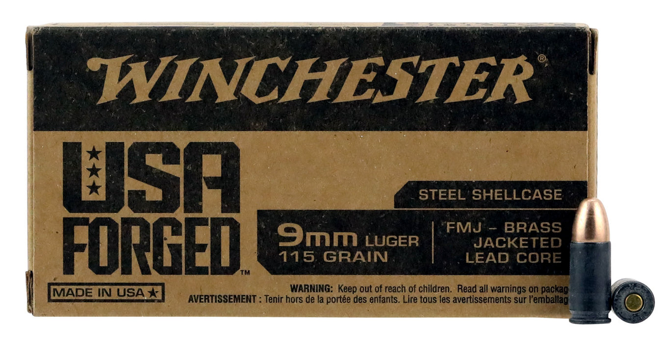 Winchester Ammo WIN9SV USA Forged 9mm Luger 115 gr Full Metal Jacket with Steel Case (FMJ) 50 Bx/10 Cs