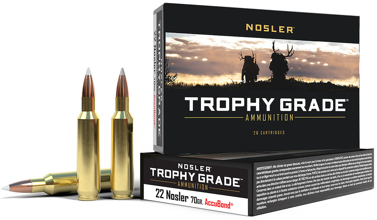 Nosler 60918 Trophy Grade  22 Nosler 70 gr 2950 fps Nosler AccuBond 20 Bx/20 Cs