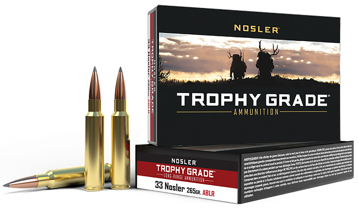 Nosler 60099 Trophy Grade Long-Range  33 Nosler 265 gr 2775 fps Nosler Spitzer AccuBond-Long Range (SABLR) 20 Bx/10 Cs