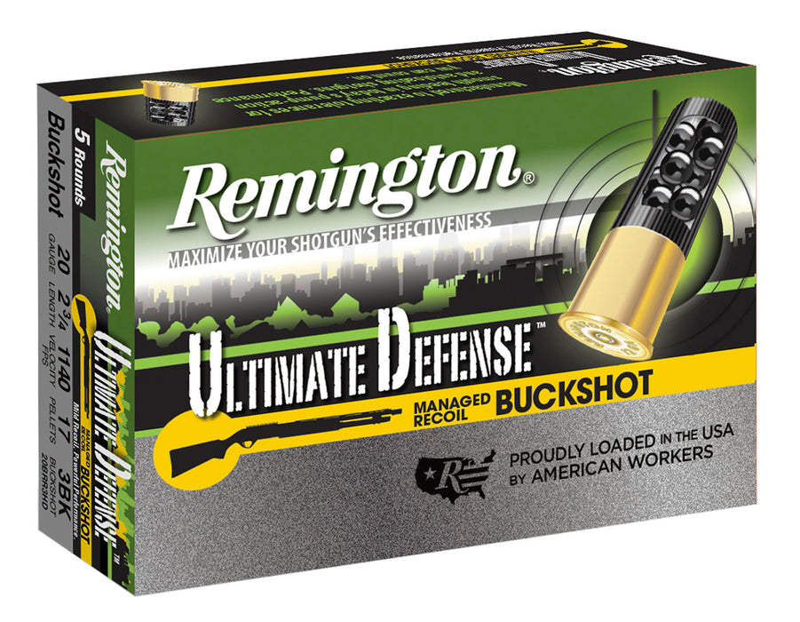 Remington Ammunition 20681 Ultimate Defense  20 Gauge 2.75" 17 Pellets 1140 fps 3 Buck Shot 5 Bx/20 Cs