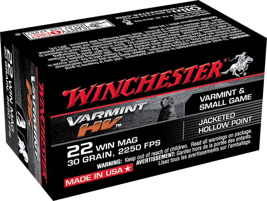 Winchester Ammo S22M2 Varmint HV  22 WMR 30 gr Jacketed Hollow Point (JHP) 50 Bx/40 Cs