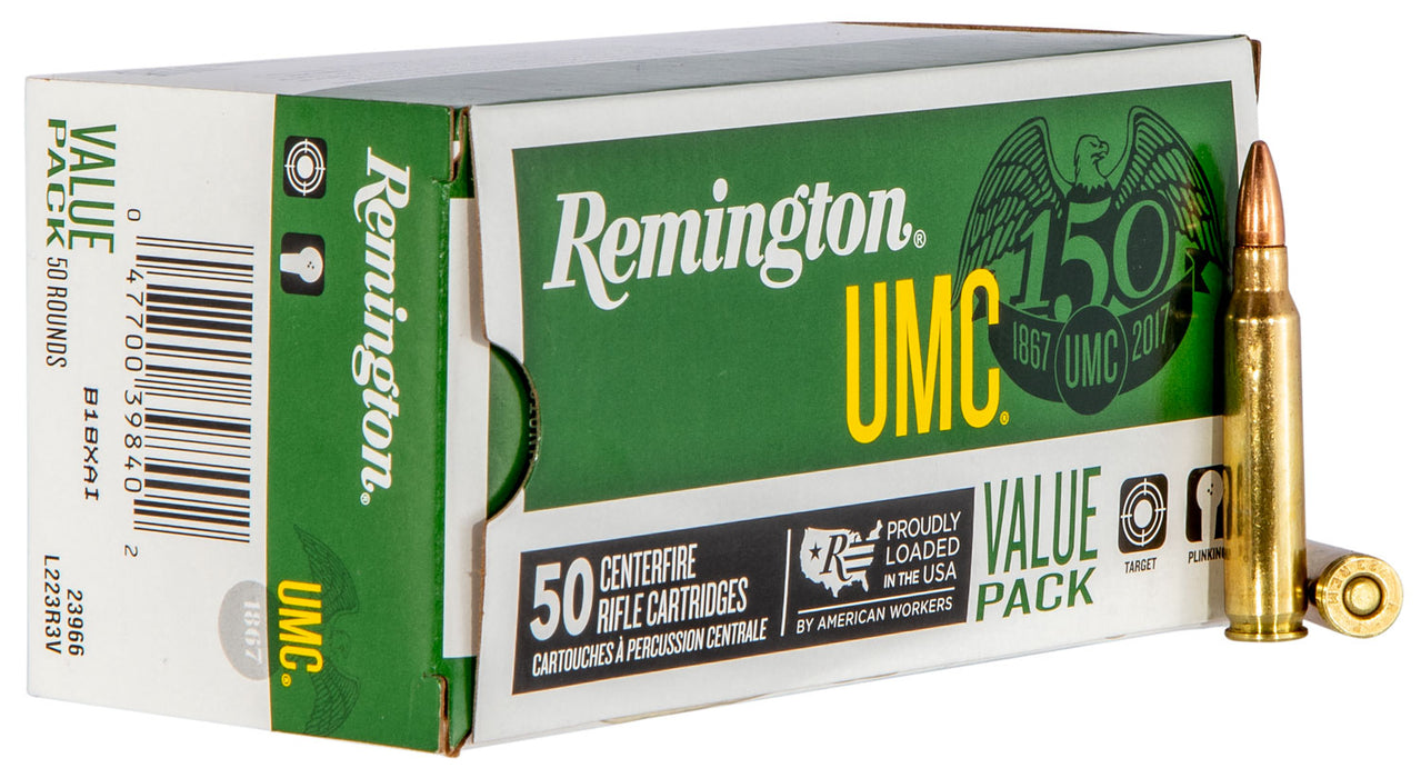 Remington Ammunition 23966 UMC  223 Rem 55 gr 3240 fps Full Metal Jacket (FMJ) 50 Bx/8 Cs (Value Pack)